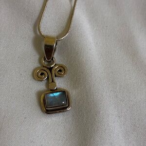 Silver Pendant Necklace with Blue Stone